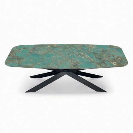 Fixed Table in Polished Amazonite Ceramic Made in Italy - Grotta Viadurini