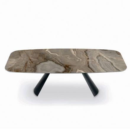 Fixed Ceramic Table and Base in Black Painted Steel Made in Italy - Glasses Viadurini