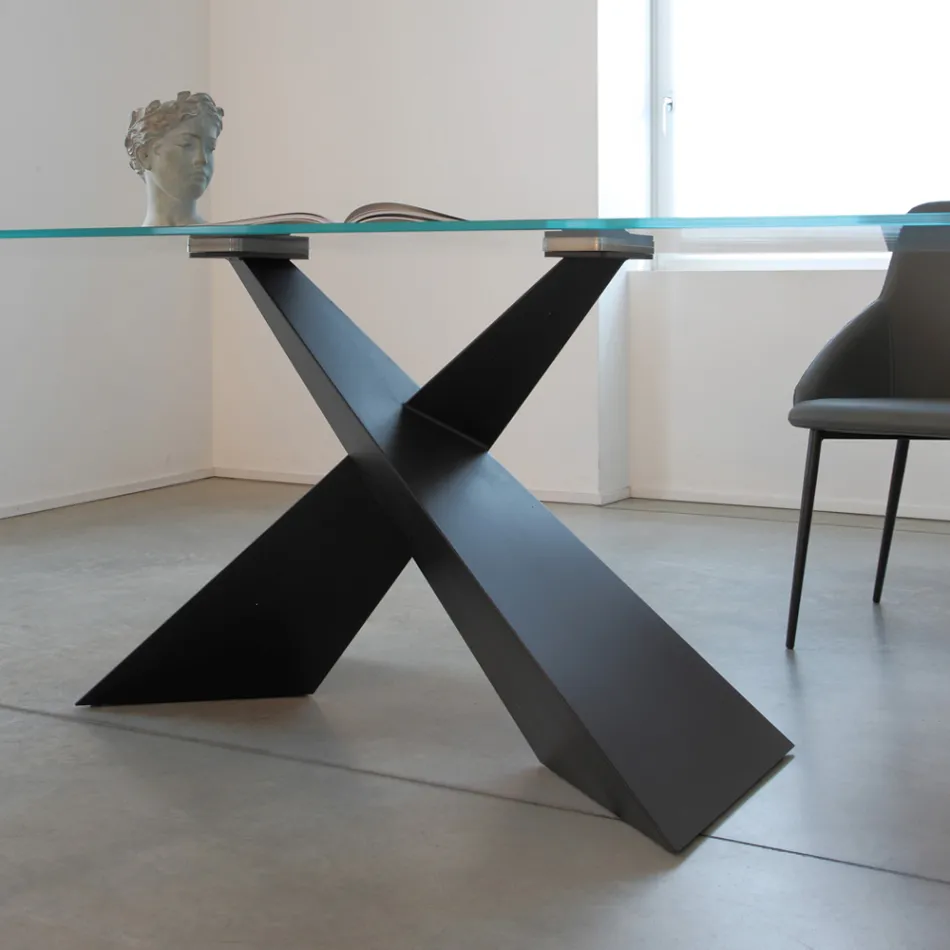 Fixed Table in Metal and Transparent Tempered Glass Top - Talvoro Viadurini