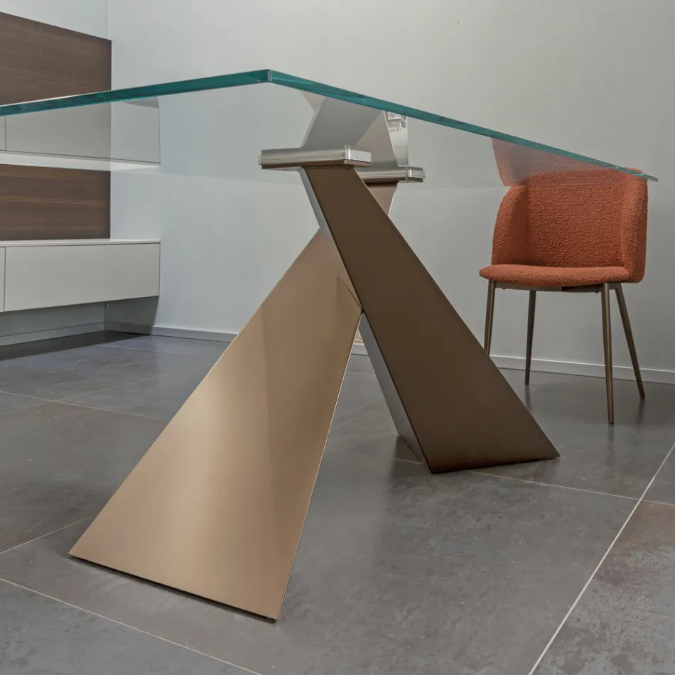 Fixed Table in Metal and Transparent Tempered Glass Top - Talvoro Viadurini