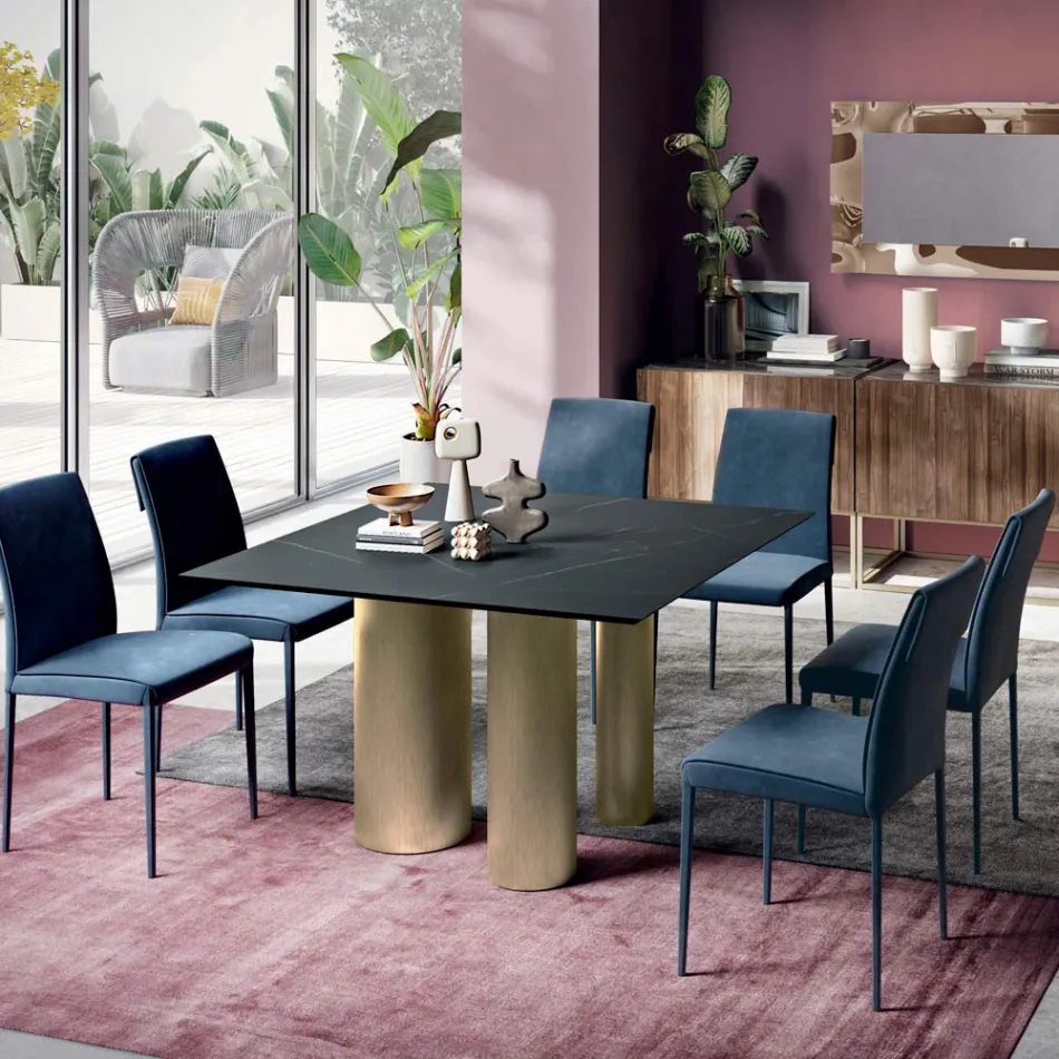 Fixed Square Table in Laminate and Steel Made in Italy - Scissors Viadurini