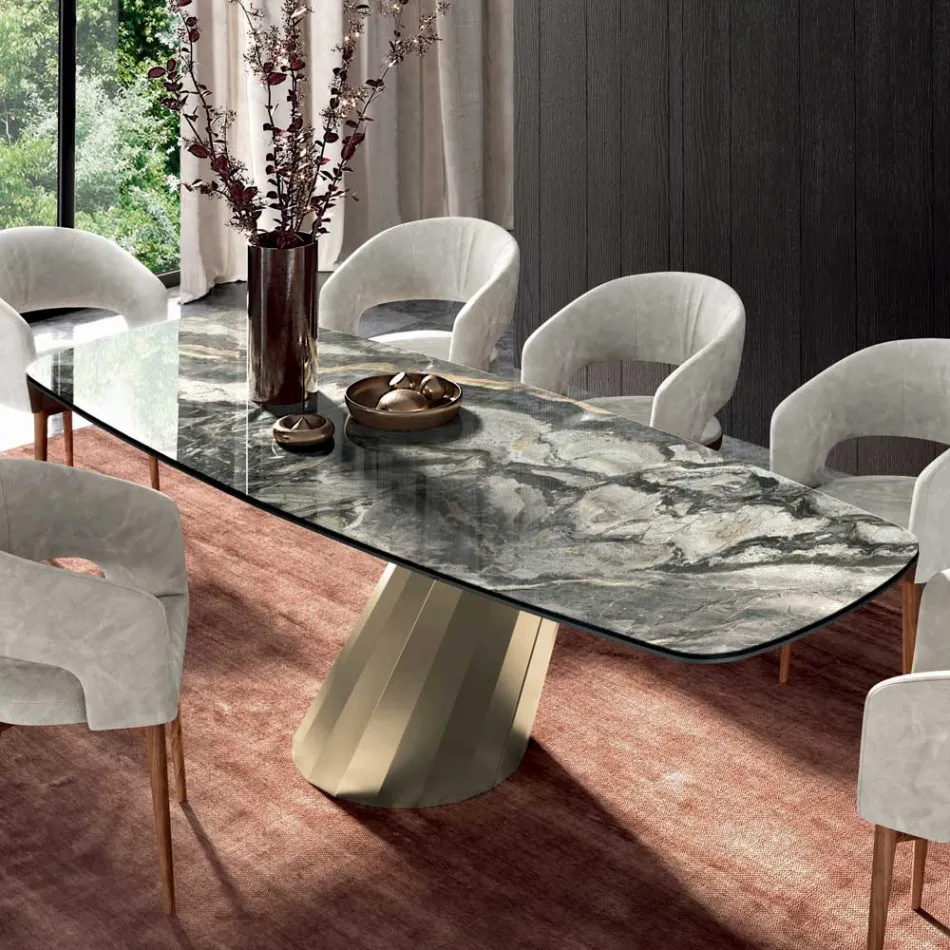 Fixed Rectangular Table in Steel and Ceramics Made in Italy - Trousers Viadurini