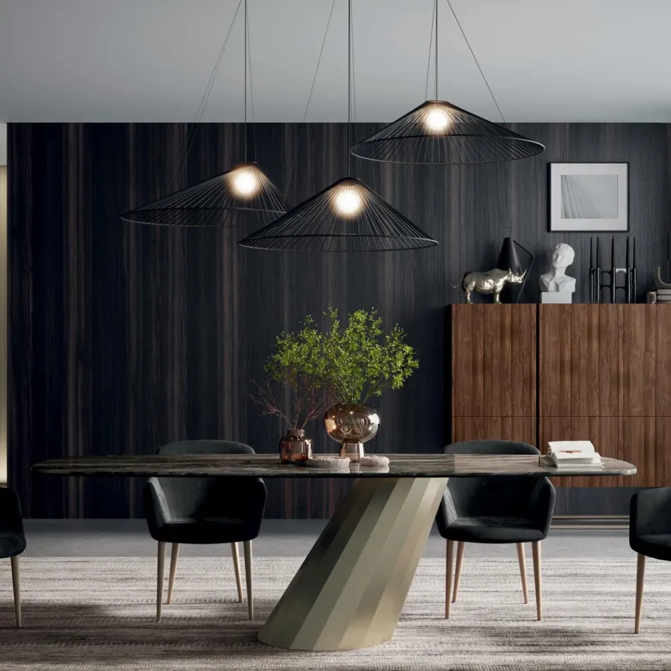 Fixed Rectangular Table in Steel and Ceramics Made in Italy - Trousers Viadurini