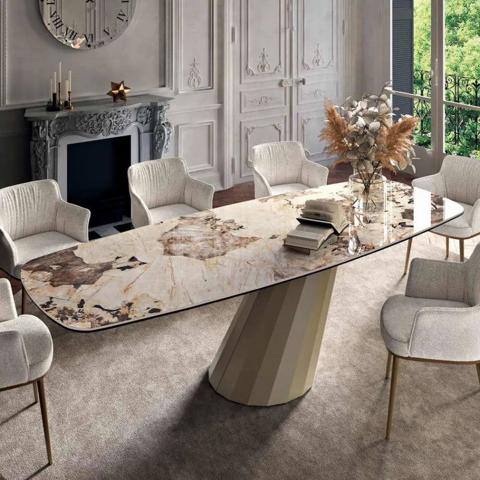 Fixed Rectangular Table in Steel and Ceramics Made in Italy - Trousers Viadurini