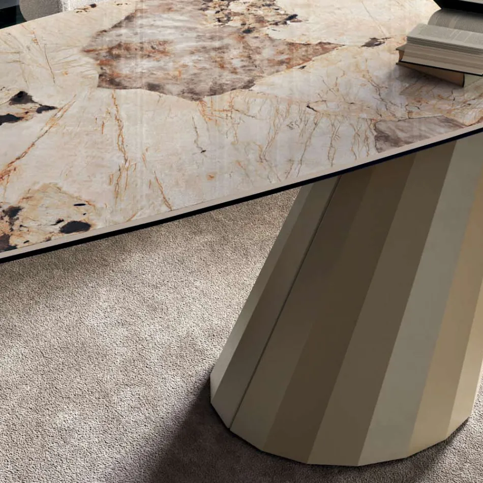 Fixed Rectangular Table in Steel and Ceramics Made in Italy - Trousers Viadurini