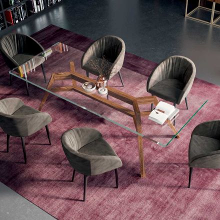 Fixed Rectangular Table in Extra-clear Glass and Ash Made in Italy - North Viadurini