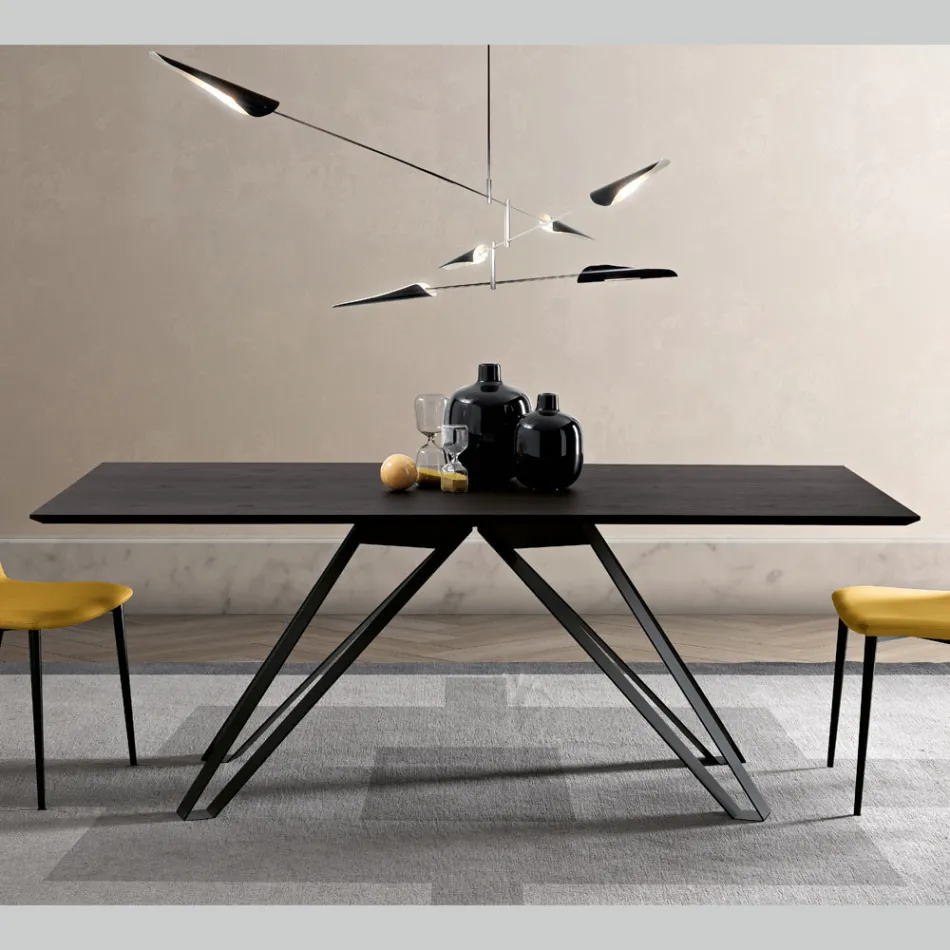 Table in Charcoal Ash Veneer and Metal Made in Italy - Meluso Viadurini
