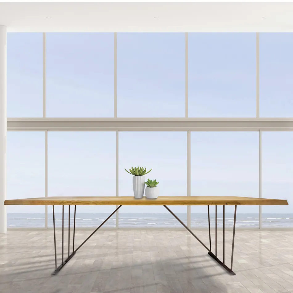 Solid Oak Table and Metal Legs Made in Italy - Consuelo Viadurini