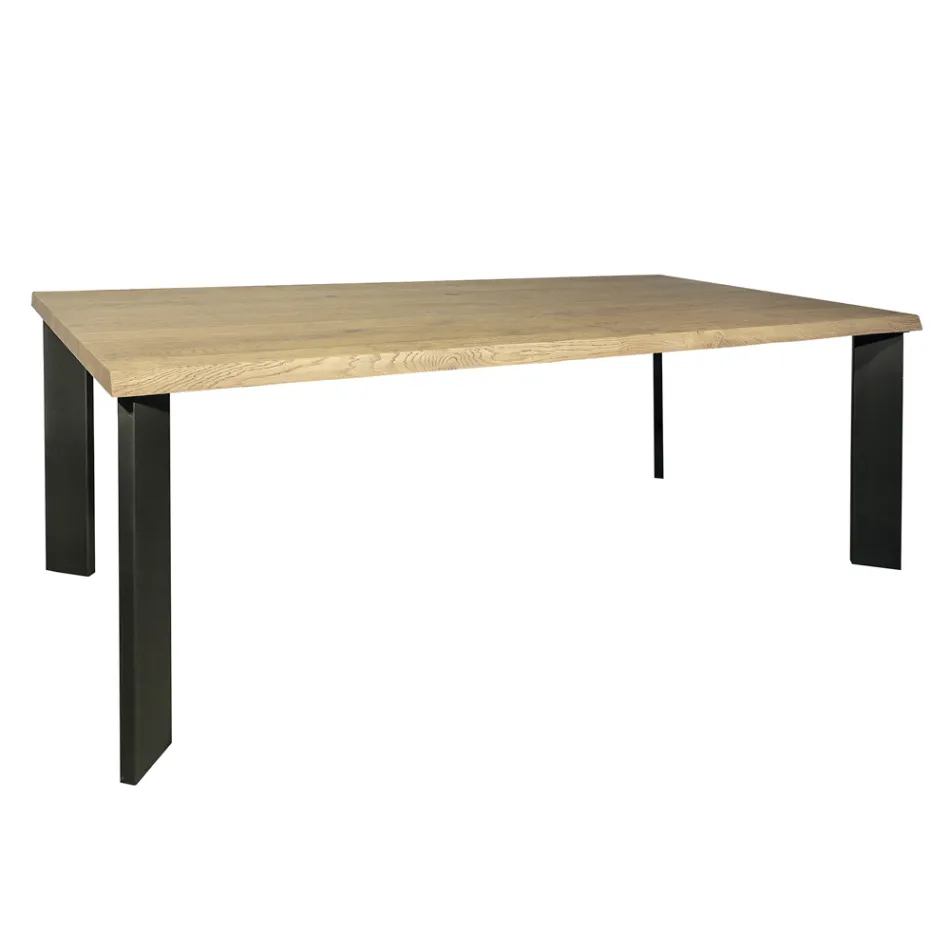 Table in Knotted Masellato Oak and Metal Legs Made in Italy - Vicente Viadurini
