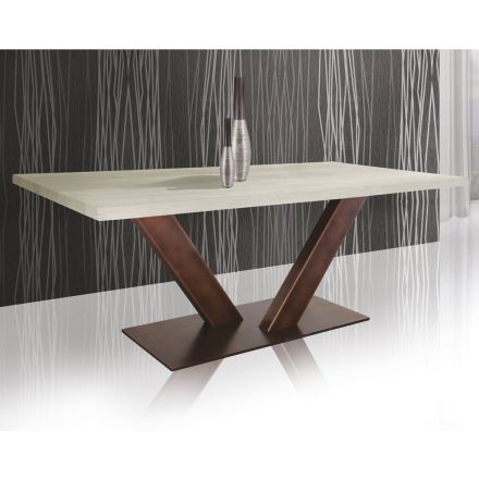 Table in Plated Oak with Squared Leaf Edge and Metal Made in Italy - Riad Viadurini