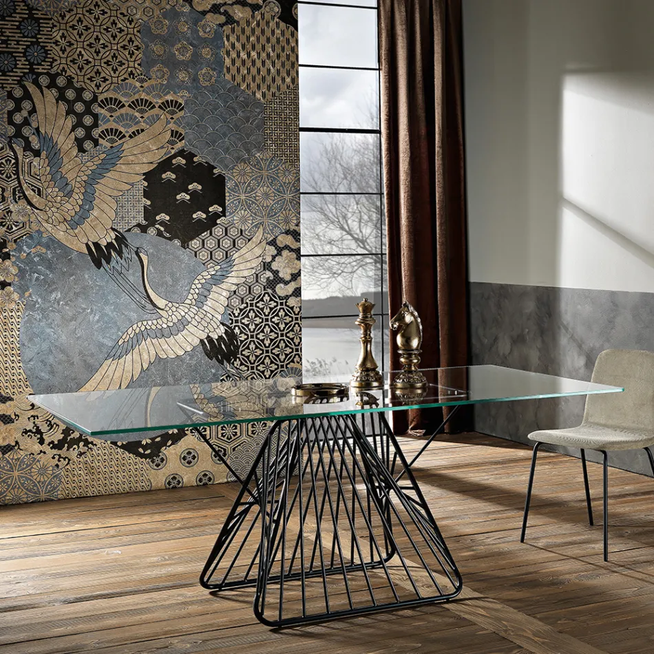 Modern design table in tempered glass made in Italy, Mitia Viadurini