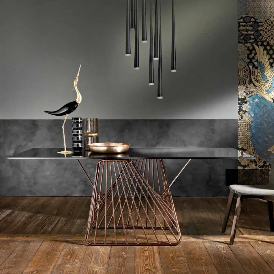 Modern design tempered glass table made in Italy, Mitia Viadurini