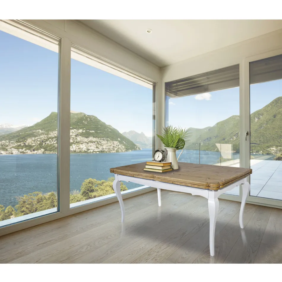 Extendable Indoor Table in Fir with Shaped Corners Made in Italy - Faramir Viadurini