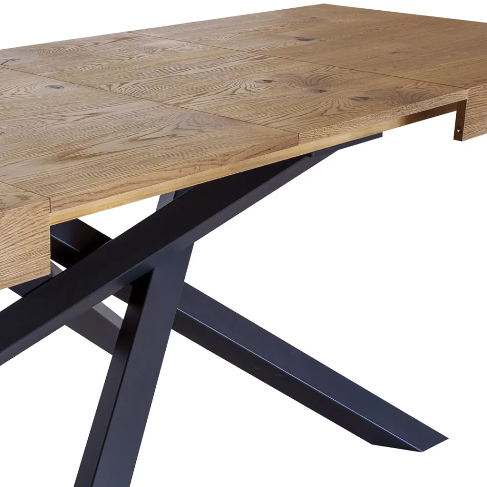 Extendable Indoor Table in Solid Wood and Metal Made in Italy - Khal Viadurini