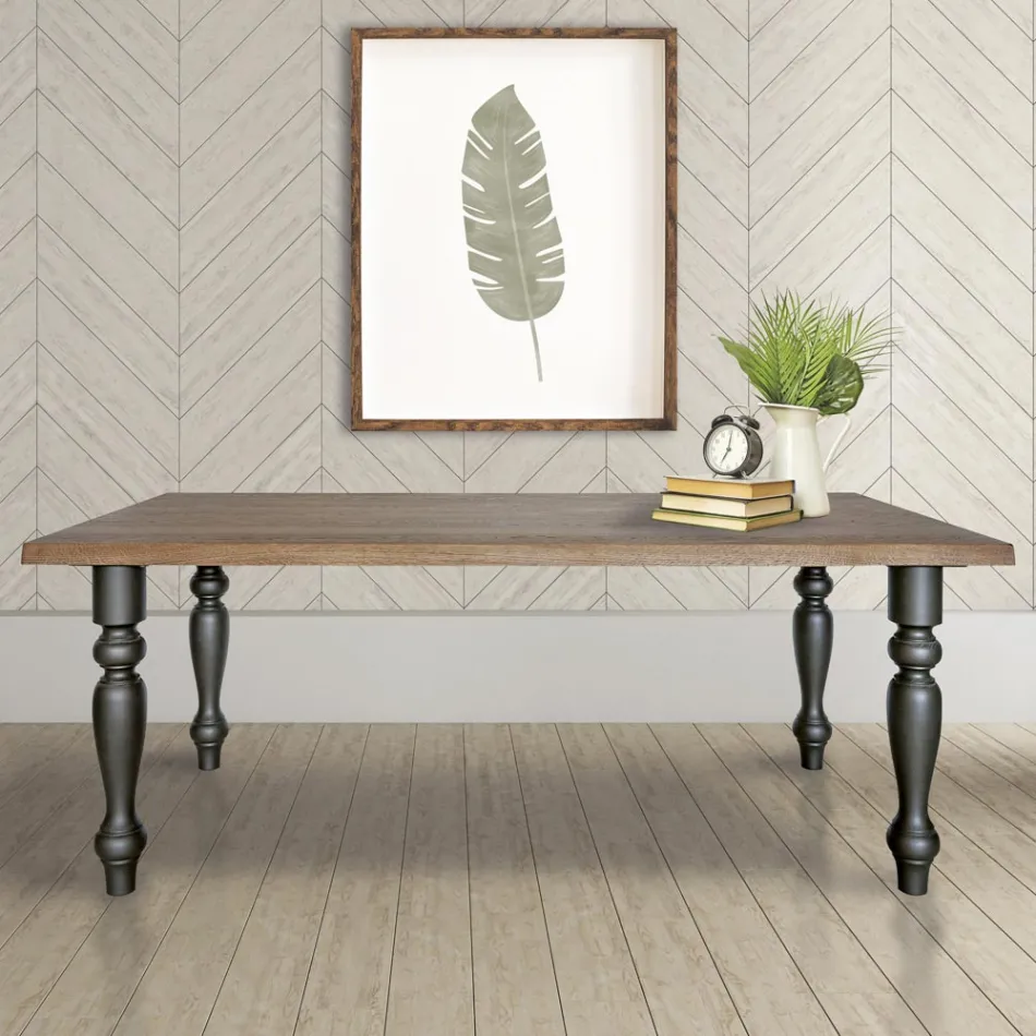 Living Table Plated in Solid Oak Made in Italy - Geolier Viadurini