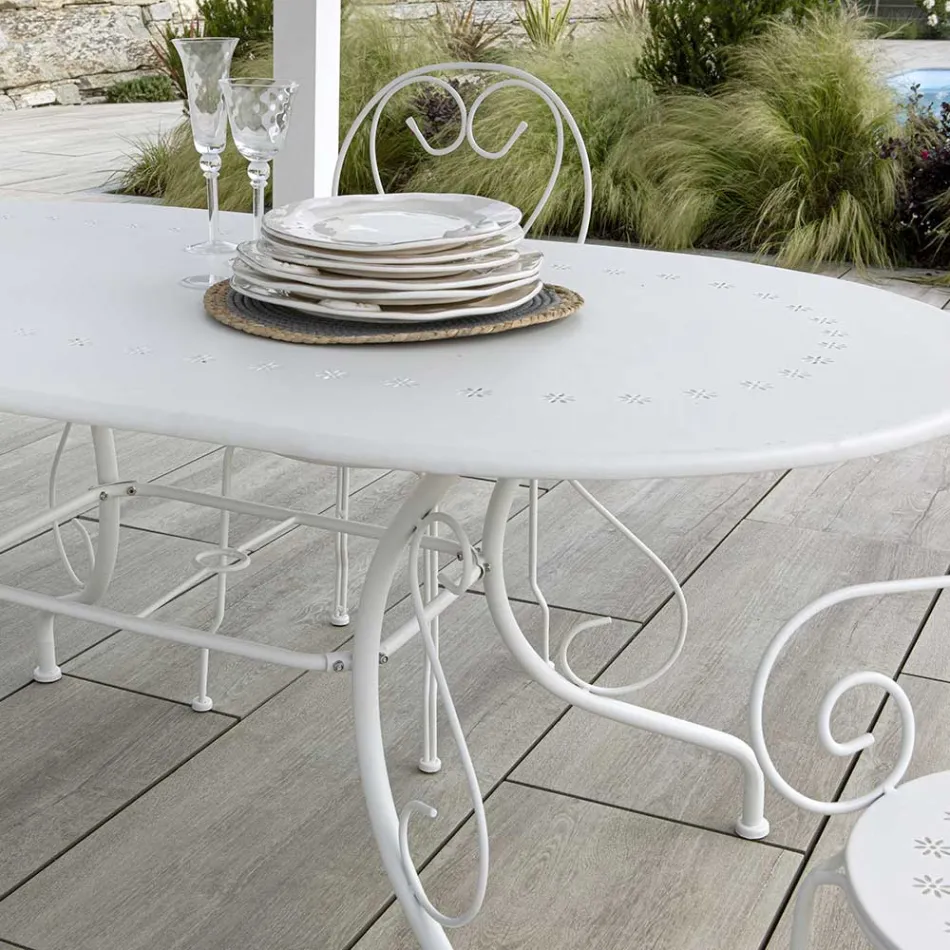 Oval Garden Table Made Entirely of Metal - Archive Viadurini