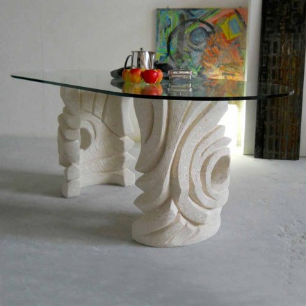 Petra oval table with modern design glass top Erinni Viadurini