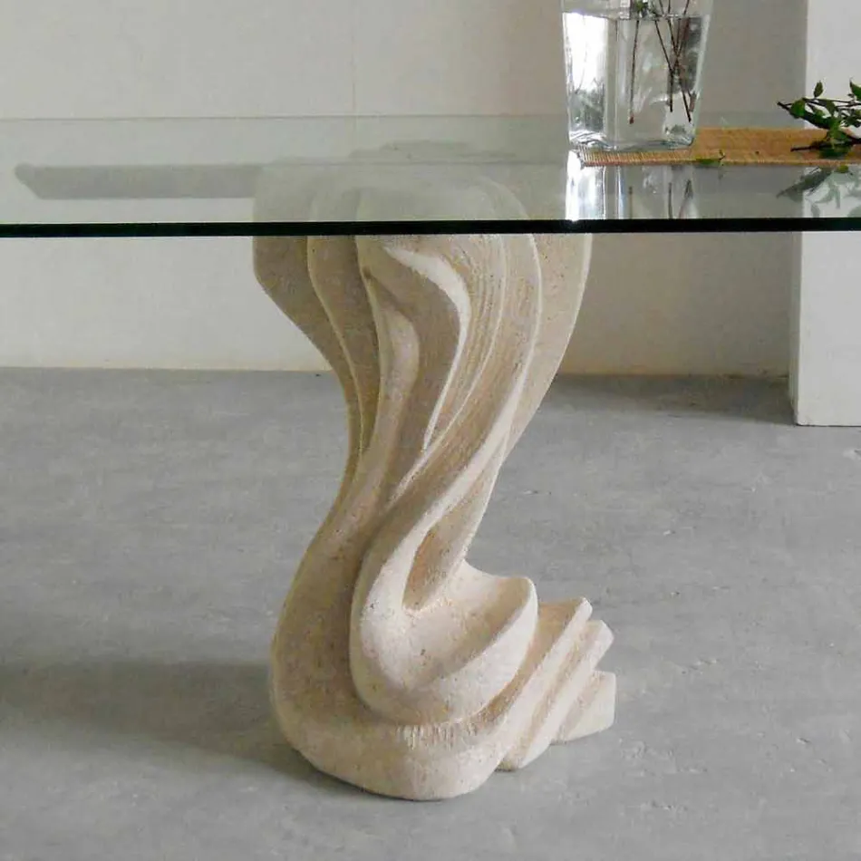 Oval stone table with crystal top in modern Agave design Viadurini