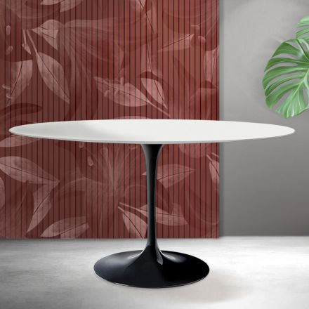 Oval Tulip Saarinen Table H 74 cm in Matt White Florim Ceramic - Scarlet Viadurini