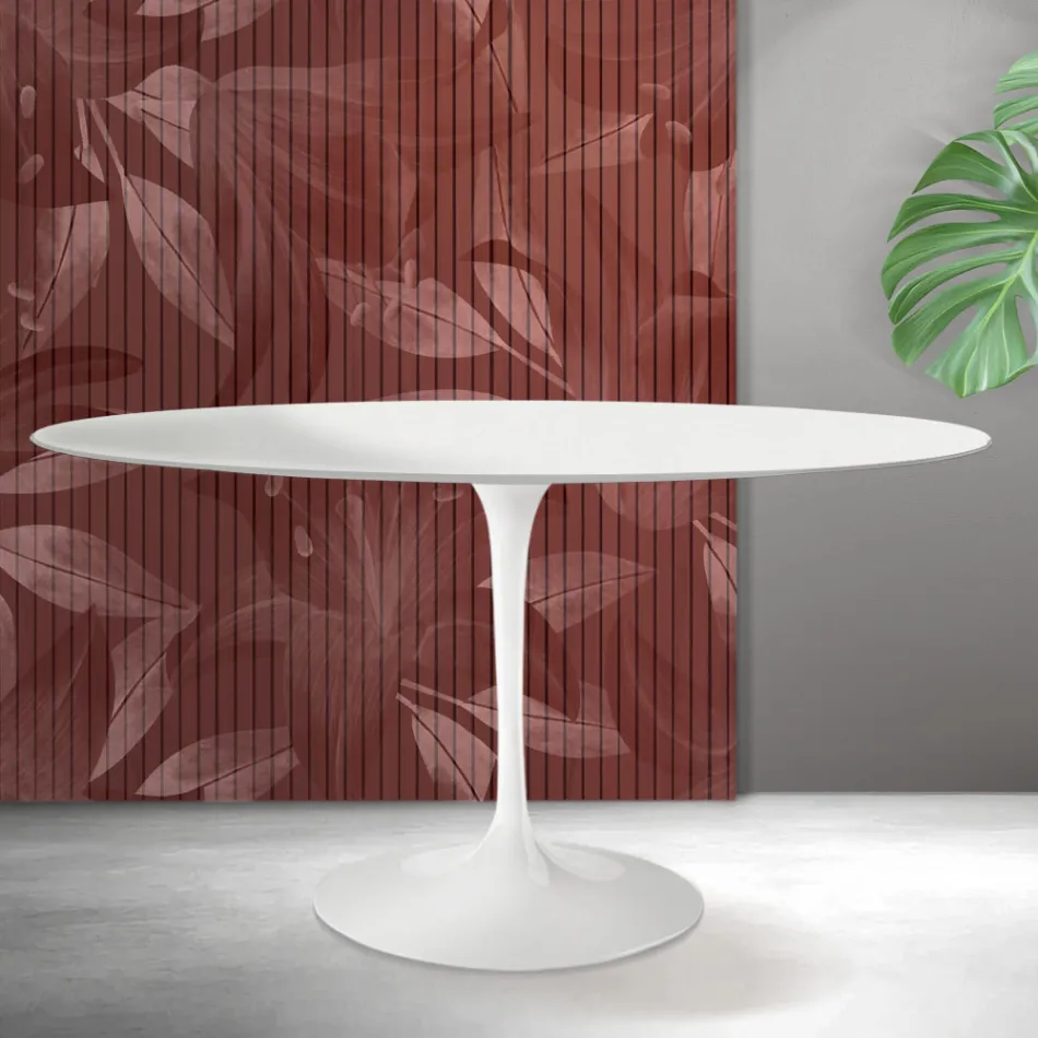 Oval Tulip Saarinen Table H 74 cm in Matt White Florim Ceramic - Scarlet Viadurini