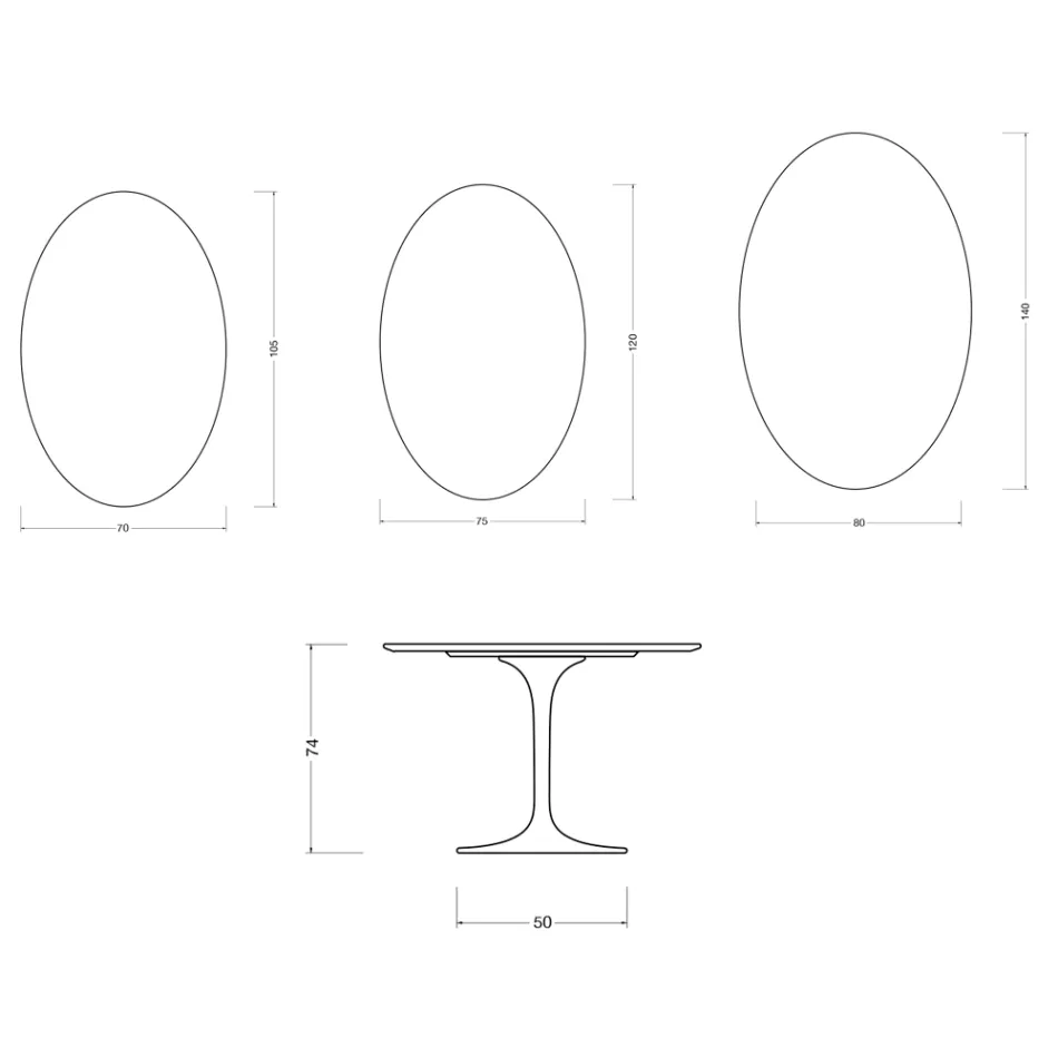 Oval Tulip Saarinen Table H 74 cm in Glossy White Florim Ceramic - Scarlet Viadurini