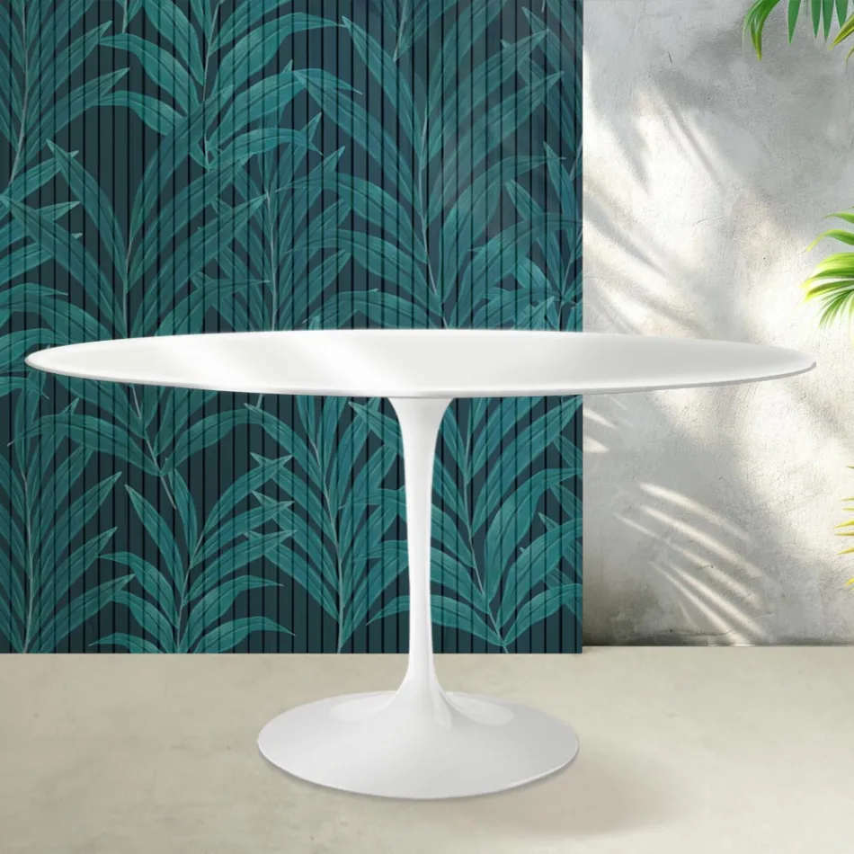 Saarinen Tulip Oval Table H 74 cm in Glossy White Florim Ceramic - Scarlet Viadurini