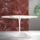 Oval Tulip Saarinen Table H 74 cm in Matt Florim Statuario Ceramic - Scarlet Viadurini