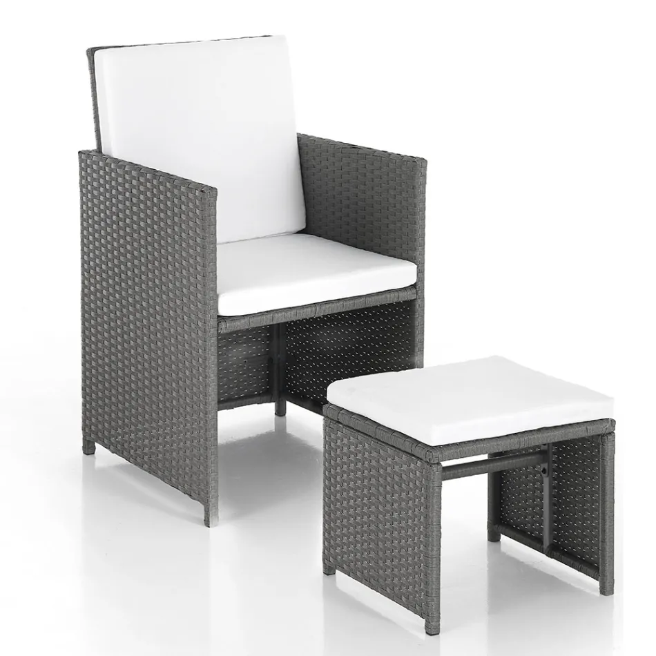 Indoor and outdoor table with 6 chairs with reclining backrest and 4 poufs - Venir Viadurini