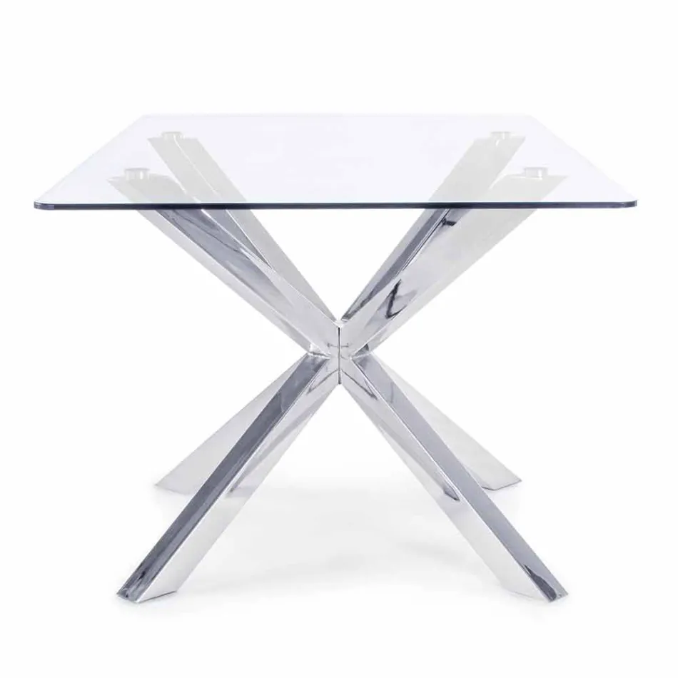 Homemotion Dining Room Table with Tempered Glass Top - Denda Viadurini