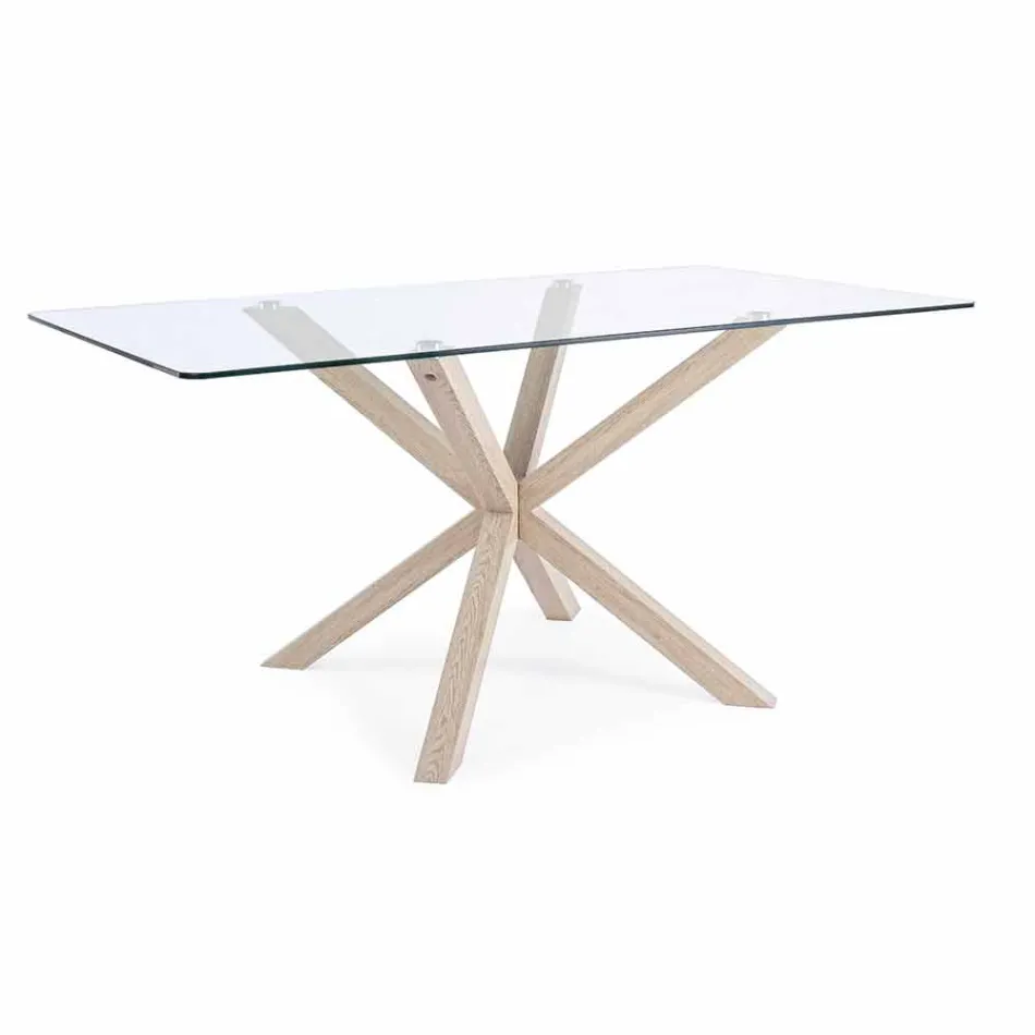 Homemotion Dining Room Table with Tempered Glass Top - Denda Viadurini
