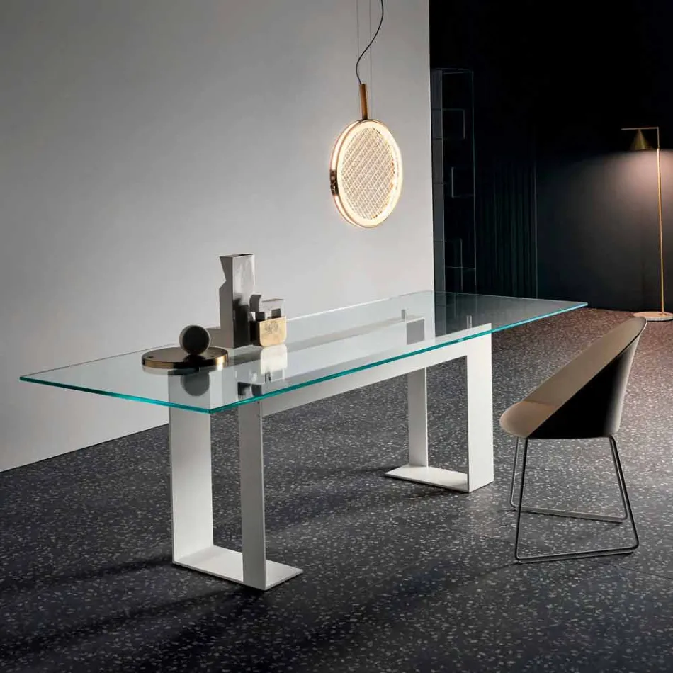 Table Top in Extra-clear Glass and Metal Legs 3 Finishes 4 Sizes - Speck Viadurini