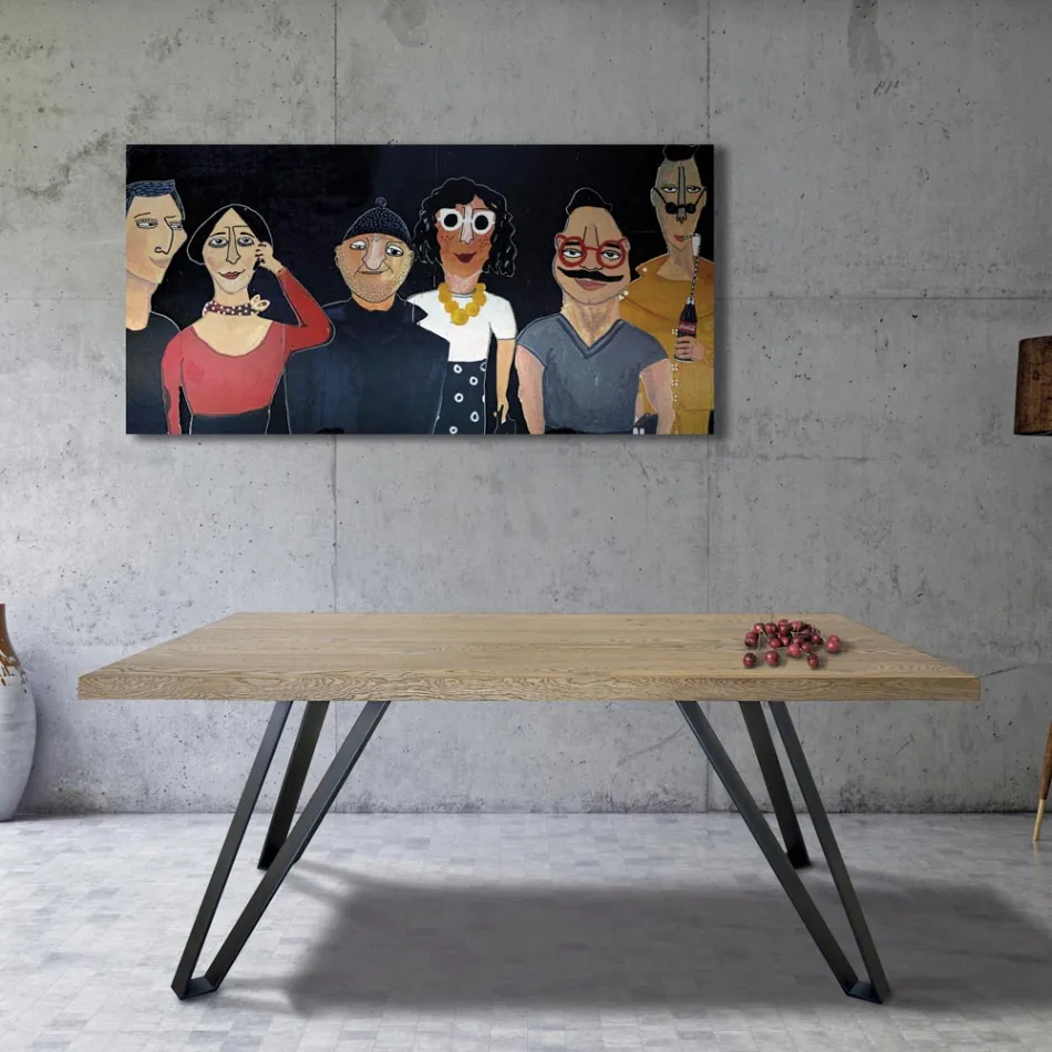 Plated Table in Knotted Masellato Oak and Metal Made in Italy - Luanda Viadurini