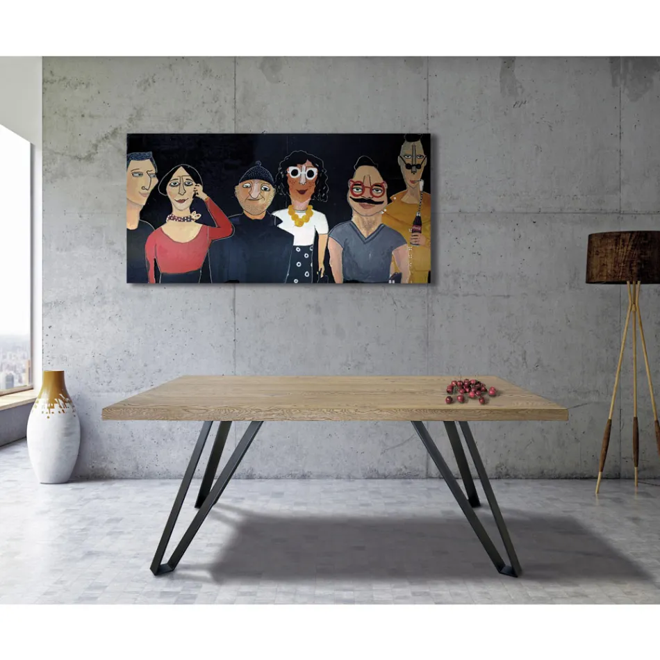 Plated Table in Knotted Masellato Oak and Metal Made in Italy - Luanda Viadurini