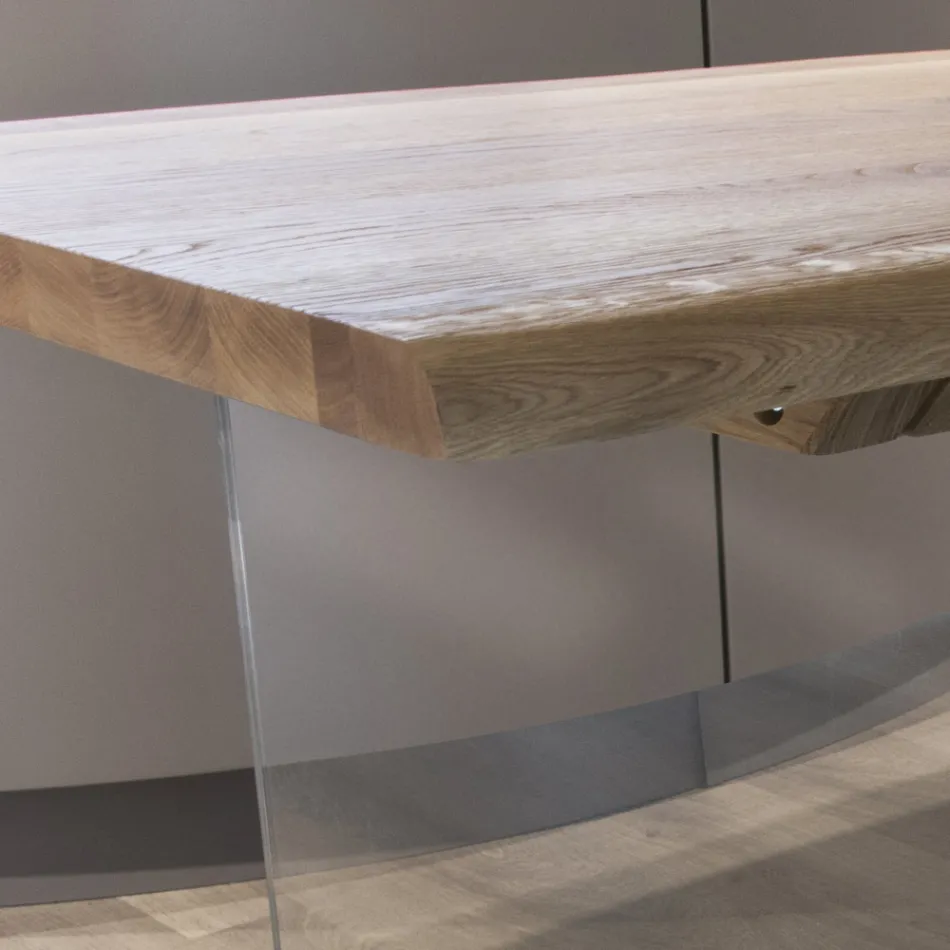 Solid Oak Plated Table and Crystal Base Made in Italy - Noelia Viadurini