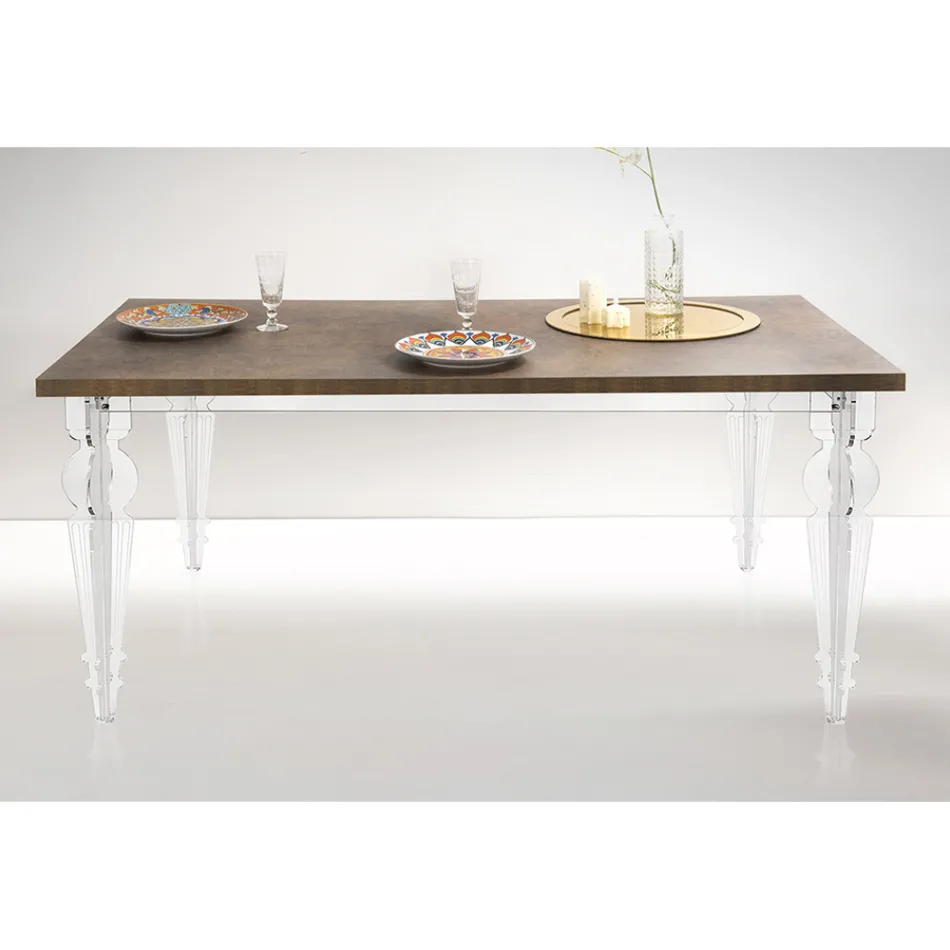 Extendable Dining Table to 255 cm in Plexiglass and Wood Made in Italy - Francoise Viadurini