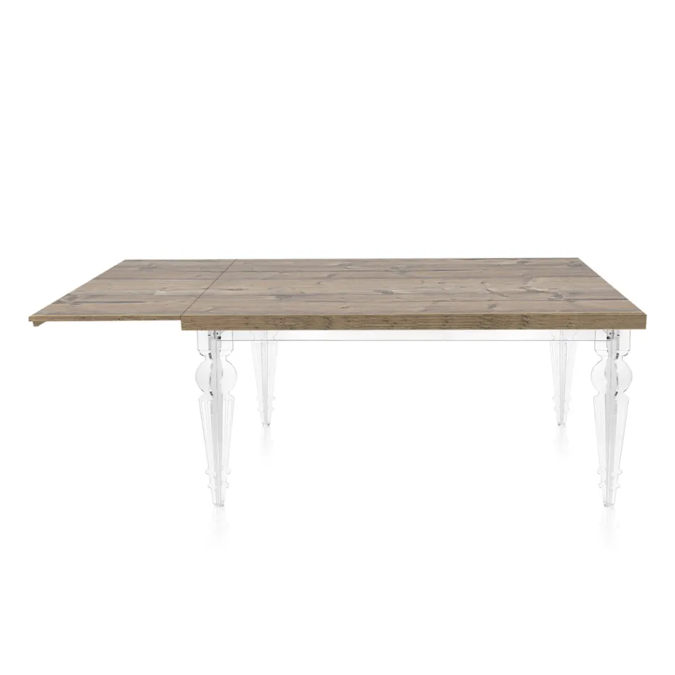 Extendable Dining Table to 255 cm in Plexiglass and Wood Made in Italy - Francoise Viadurini