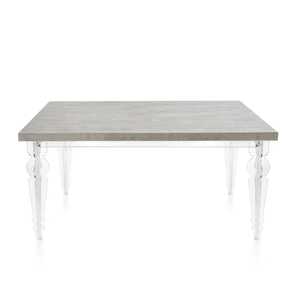 Extendable Dining Table to 255 cm in Plexiglass and Wood Made in Italy - Francoise Viadurini