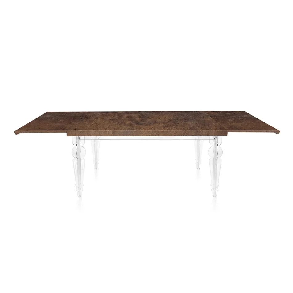 Extendable Dining Table to 255 cm in Plexiglass and Wood Made in Italy - Francoise Viadurini