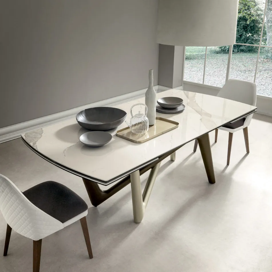 Dining Table Extendable to 294 cm Polished Ceramic and Polyurethane - Stalto Viadurini