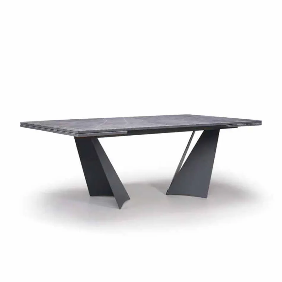 Extendable Dining Table Up to 294 cm in Gres and Metal Made in Italy - Nuzzio Viadurini