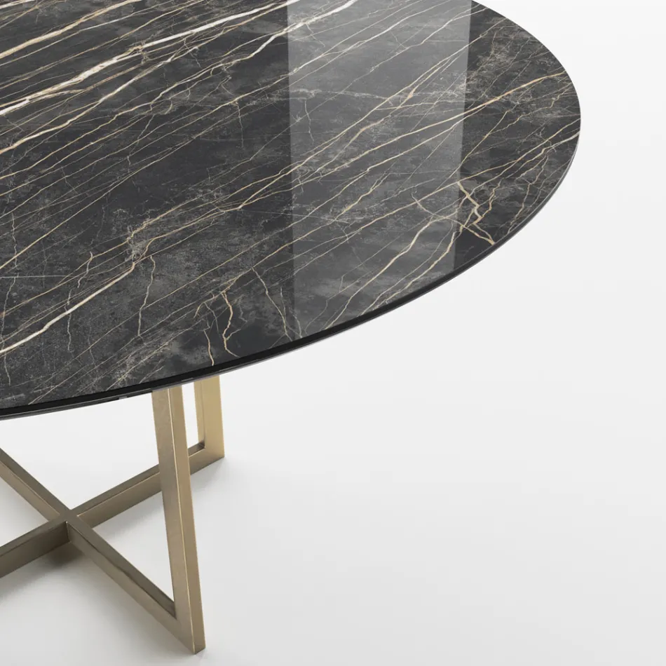 Dining Table with Round Top in Porcelain Stoneware Made in Italy - Emilio Viadurini