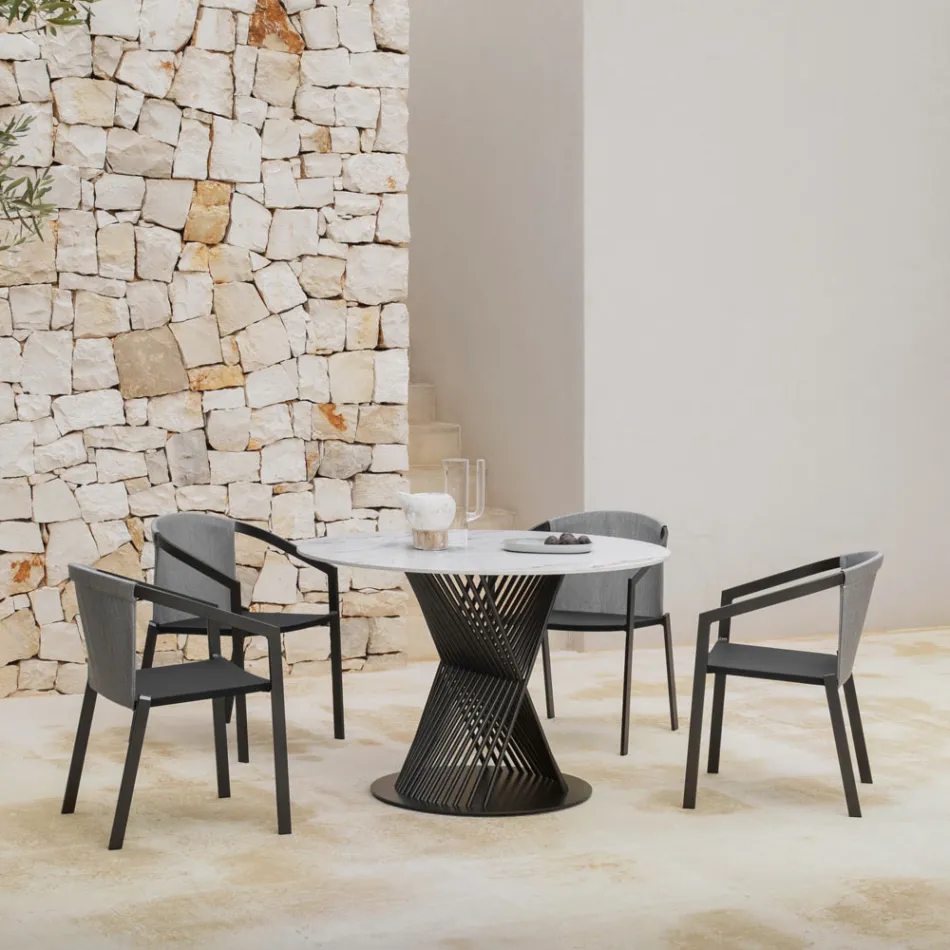 Outdoor Dining Table in Aluminum and Stoneware Top Made in Italy - Donovan Viadurini