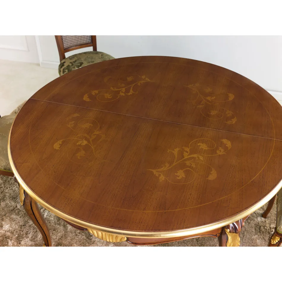 Round Extendable Dining Table 240 cm in Wood Made in Italy - Baroque Viadurini