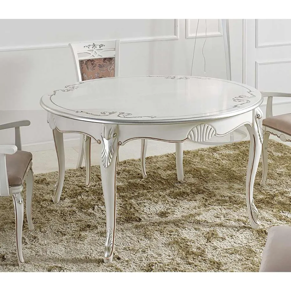 Round Extendable Dining Table 240 cm in Wood Made in Italy - Baroque Viadurini