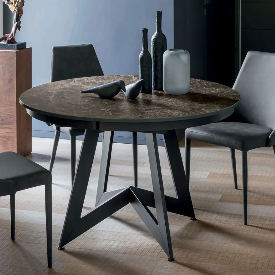Round Dining Table with Extendable Top to 180 cm Made in Italy - Muschio Viadurini