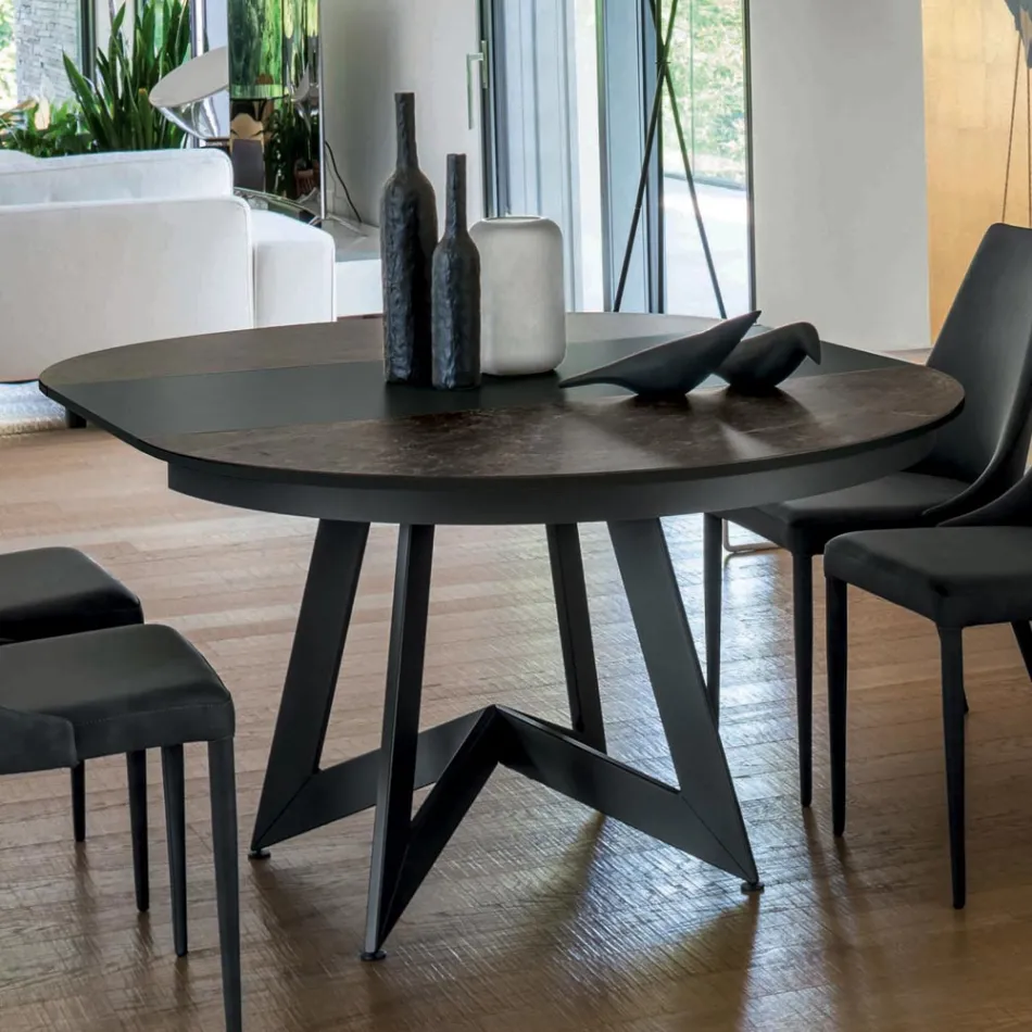 Round Dining Table Extendable to 270 cm in Ceramic Made in Italy - Muschio Viadurini