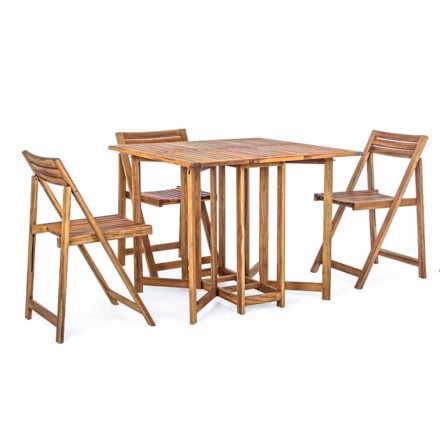 Square Outdoor Table in Acacia Wood with 4 Folding Chairs - Sage Viadurini