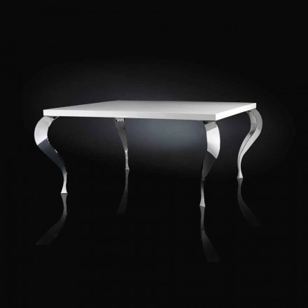 Fixed table design square MDF and Luigi chromed steel Viadurini