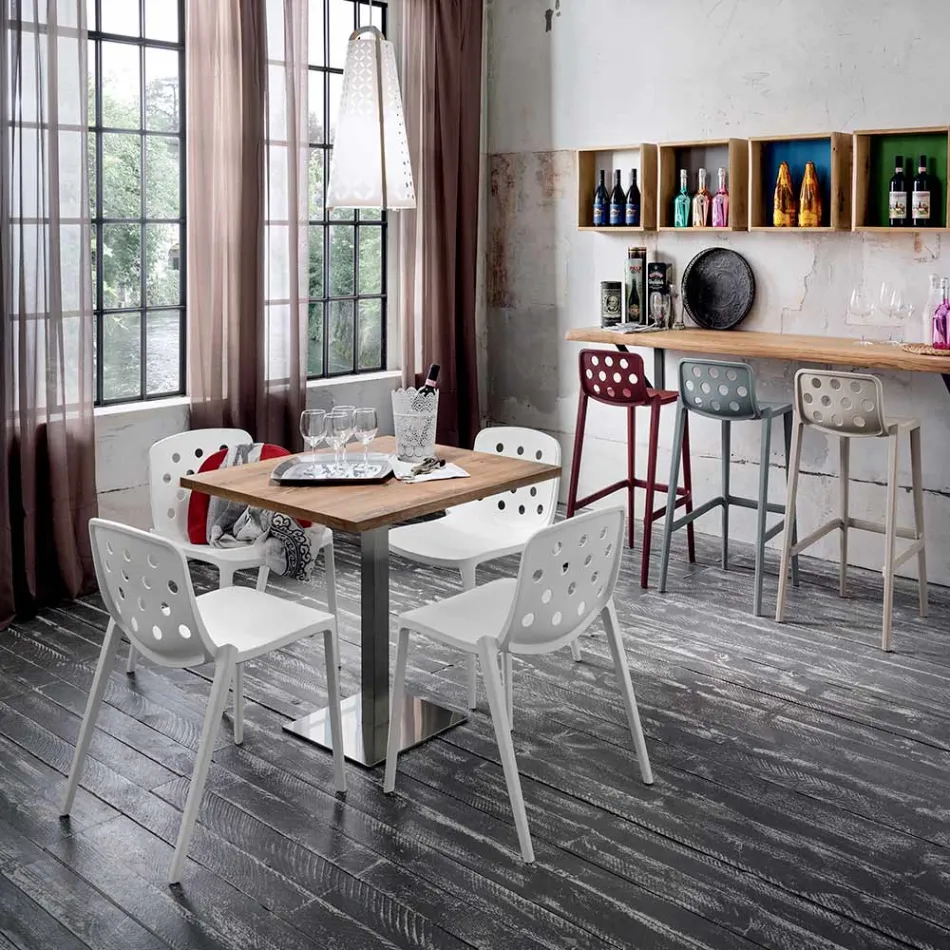 Square Table in HPL Satin Stainless Steel Metal Made in Italy - Lens Viadurini