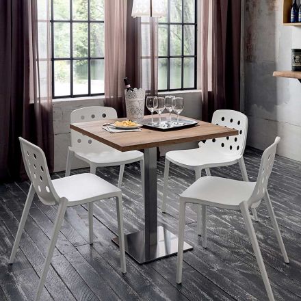 Square Table in HPL Satin Stainless Steel Metal Made in Italy - Lens Viadurini